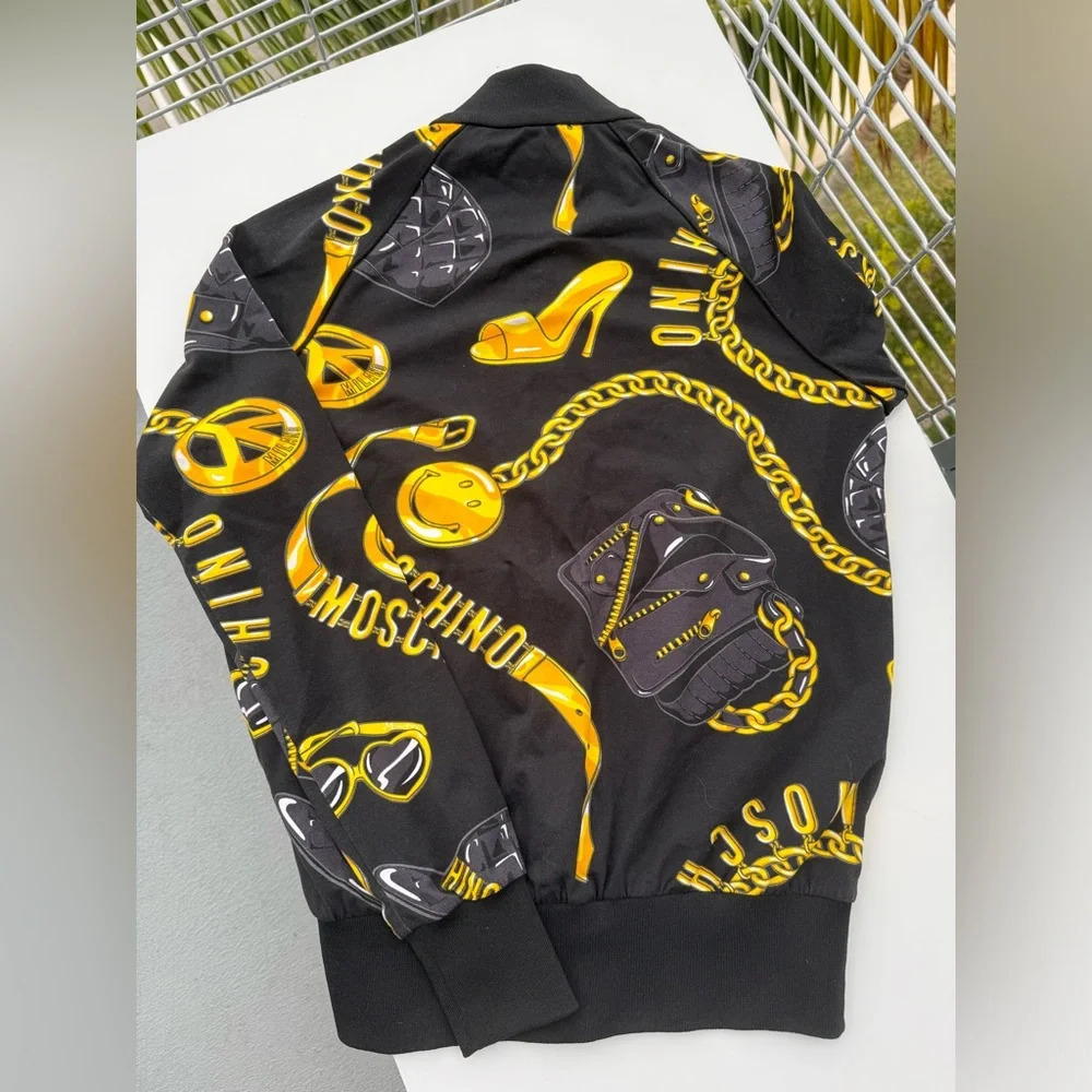 Rare! NWOT Moschino Couture Women Chain Print Black Zip Sweatshirt - Picture 6 of 6